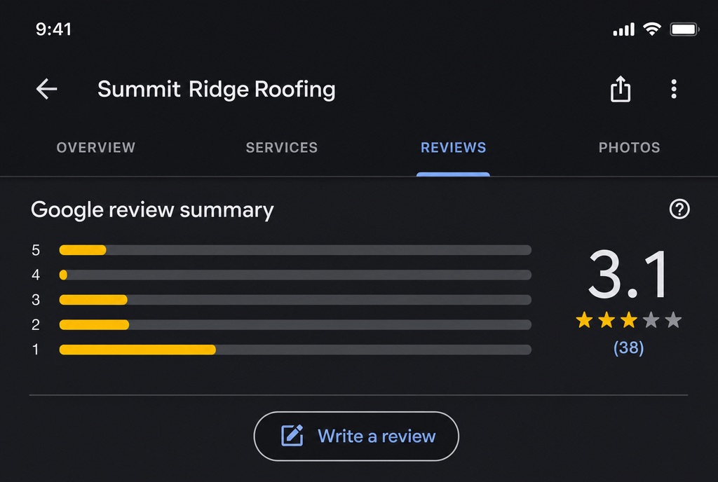 Google Reviews — Roofing (Los Angeles) — BEFORE