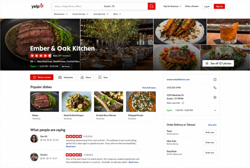 Yelp Page — Restaurant (Austin) — AFTER